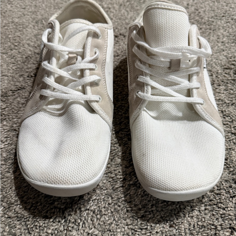 WHITIN White and Beige Casual Lace-Up Sneakers Womens Size 11.5